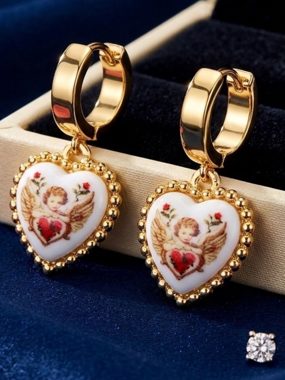 Dana Buchman Gold-Plated Heart Cherub Drop Earrings in White and Red angel heart